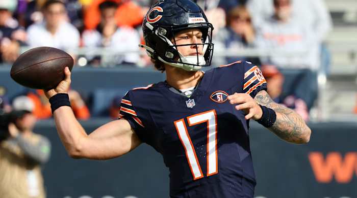 Bears undrafted quarterback Tyson Bagent out of Division II Shepherd won his first NFL start.